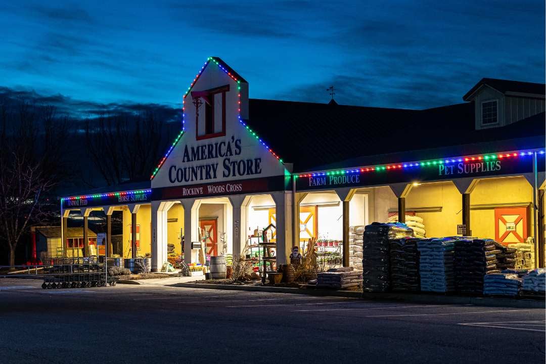Amercia's Country Store with multi rainbow color pattern