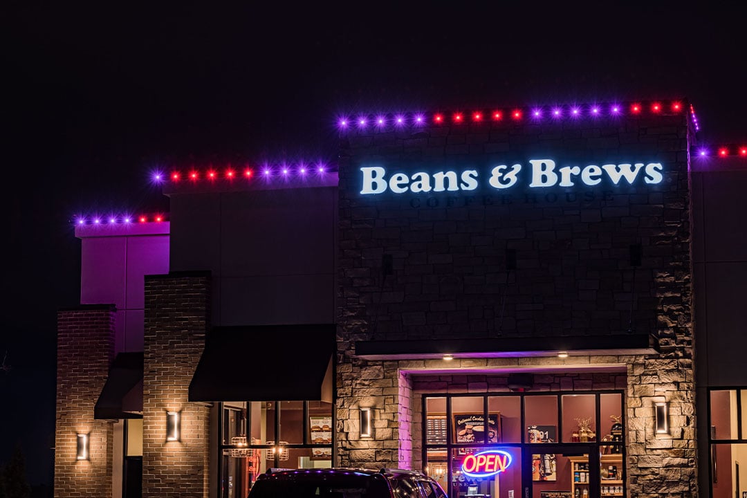 Beans & Brews with festive LEDs