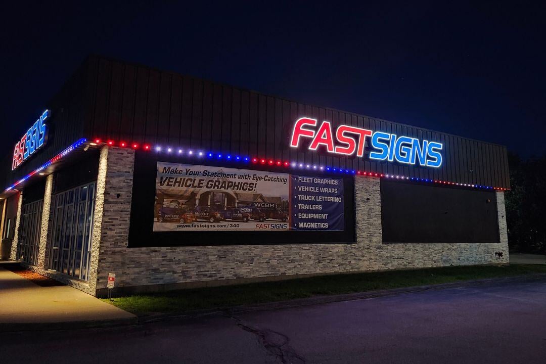 Brand matching permanent business lights on Fast Signs location.