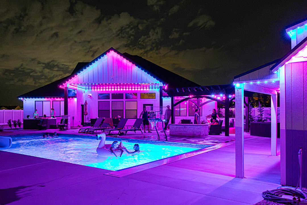 Bright neon patio pool party LED setup