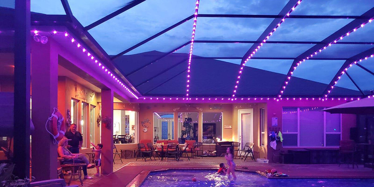 Bright moody purple pink pool cage