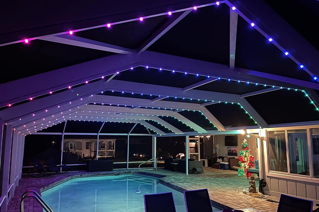 Modern Trimlight pool cage LED display