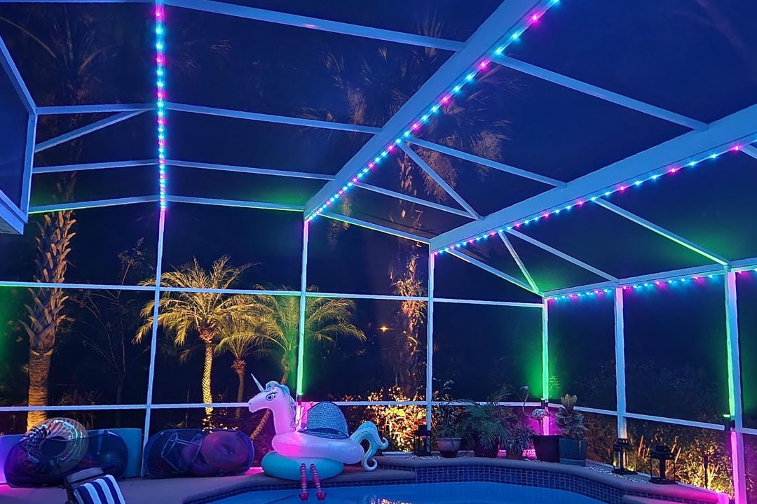 Neon colorful semi-outdoor pool