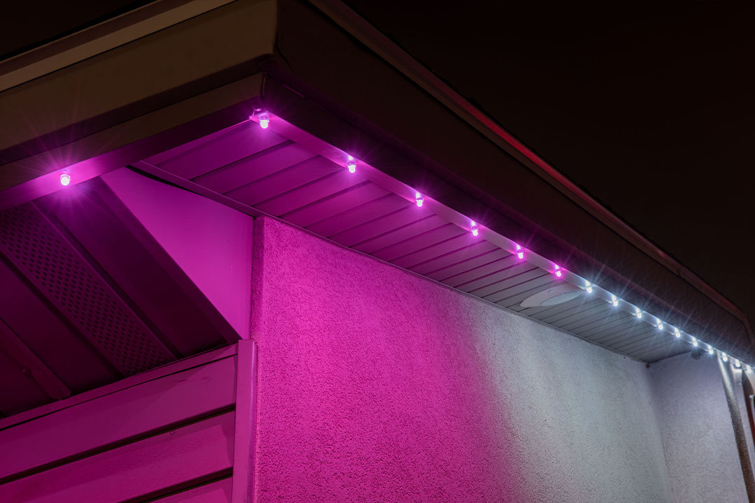Close-up of LED strip edge under fascia
