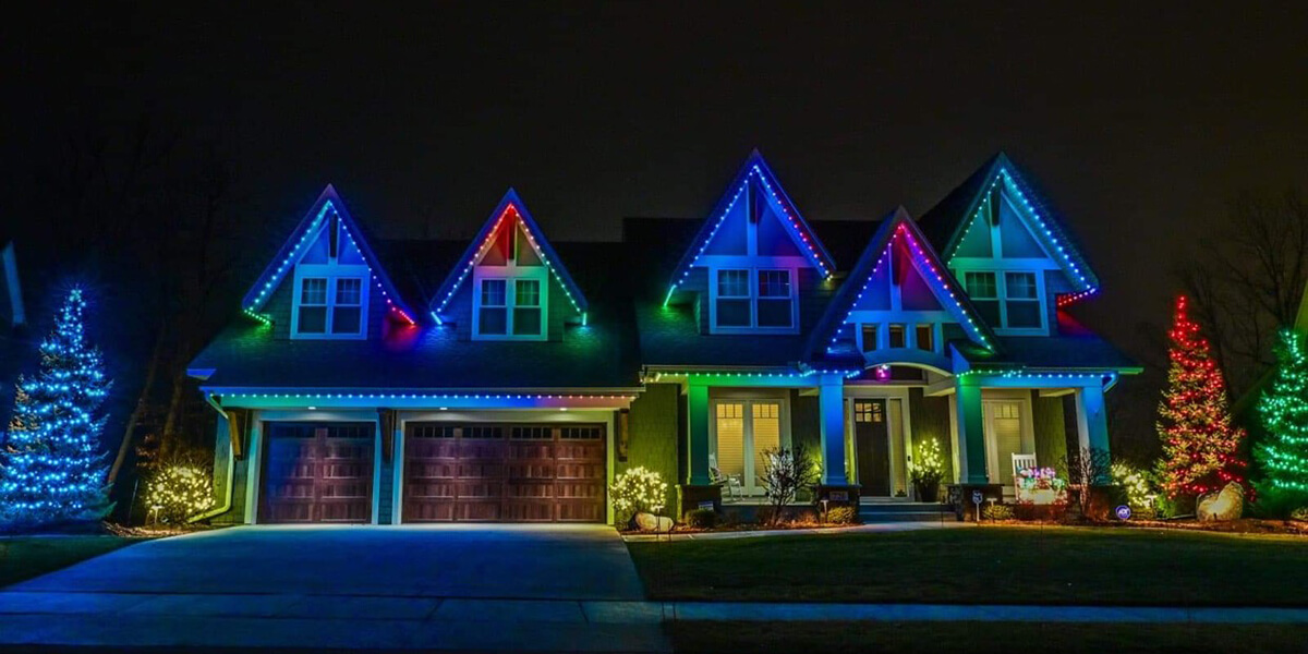 Colorful, holiday LED Trimlight installation
